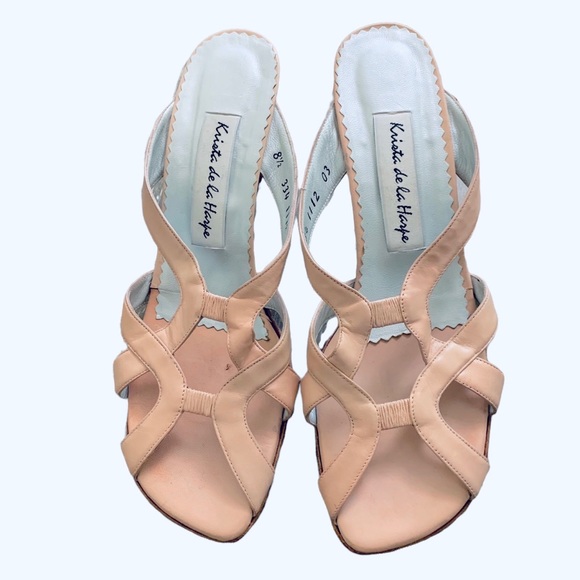 KRISTA DE LA HARPE NUDE SQUARE TOE KETTEN HEEL LEATHER SANDALS - Picture 5 of 15